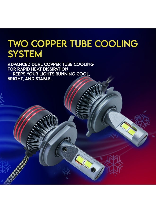 طقم لمبات ليد أمامية M8PRO عالية القوة 360 درجة (قطعتين) – H4 | 120 واط | شعاع مزدوج (عالي ومنخفض) | 6000 كلفن مع درايفر | ضمان دولي لمدة 6 أشهر - Image 3